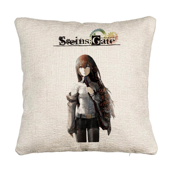 Perna Personalizata Canapea cu Steins Gate, 40x40 cm, Cu fermoar