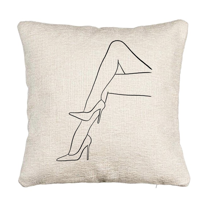 Perna Personalizata Canapea, Model Abstracta Linii Picioare Femeie, 40x40 cm, Cu fermoar
