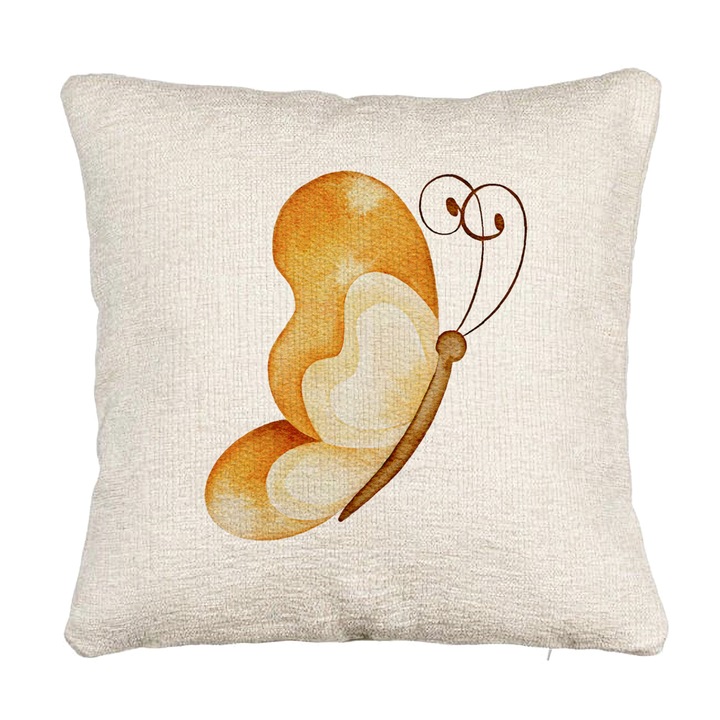 Perna Personalizata Canapea, Model Brown Butterfly, 40x40 cm, Cu fermoar