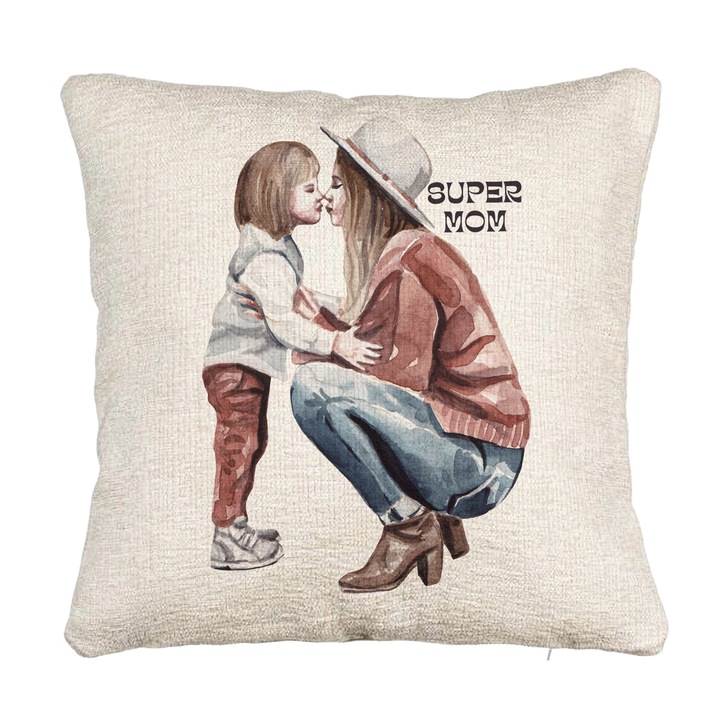 Perna Personalizata Canapea, Model Super Mom Girl, 40x40 cm, Cu fermoar