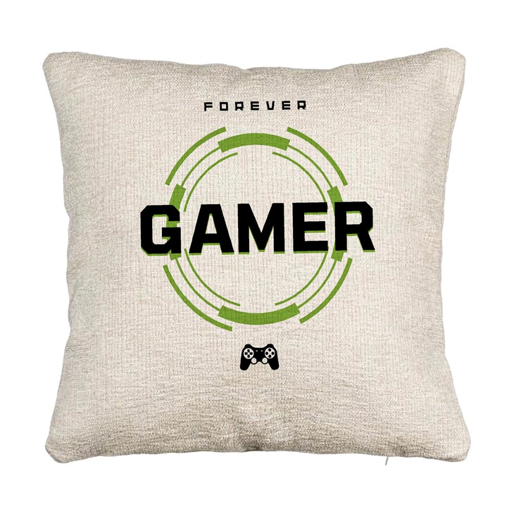 Kanapé dekoratív párna, Forever Gamer Modell, 40x40 cm, Cipzárral