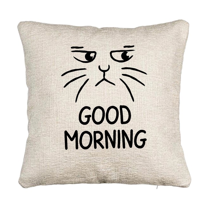 Perna Personalizata Canapea, Model Good Morning, 40x40 cm, Cu fermoar