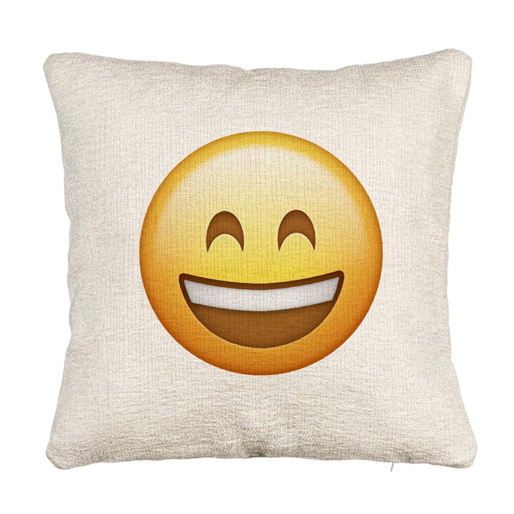 Perna Decorativa Canapea, Model Emoji Fericit, 40x40 cm, Cu fermoar
