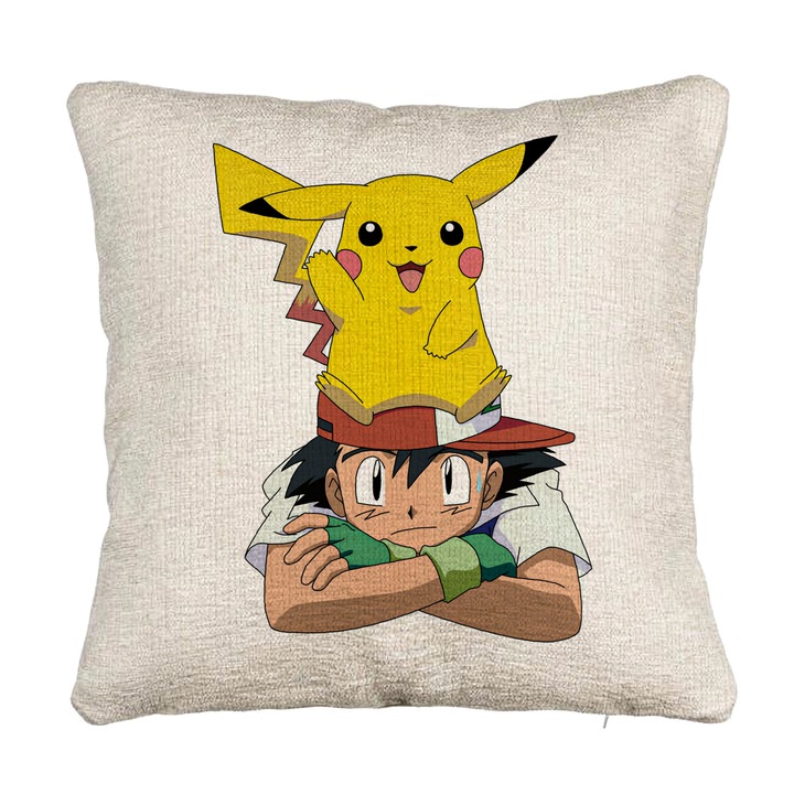 Perna Decorativa Canapea, Model copii Pikachu Pokemon, 40x40 cm, Cu fermoar