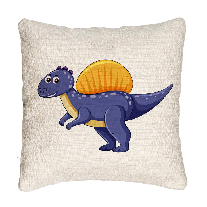 Kanapé dekoratív párna, sötétlila dinoszaurusz gyerekmodell, 40x40 cm, cipzárral