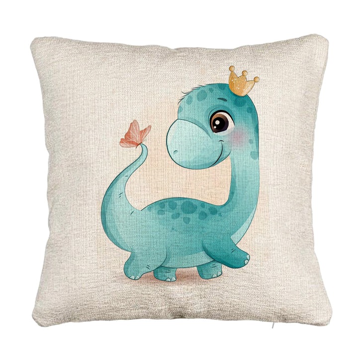 Perna Decorativa Canapea, Model Blue Baby Dinozaur, 40x40 cm, Cu fermoar