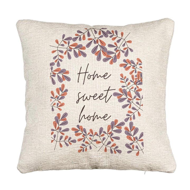 Perna Personalizata Canapea, Model Home Sweet Home, 40x40 cm, Cu fermoar