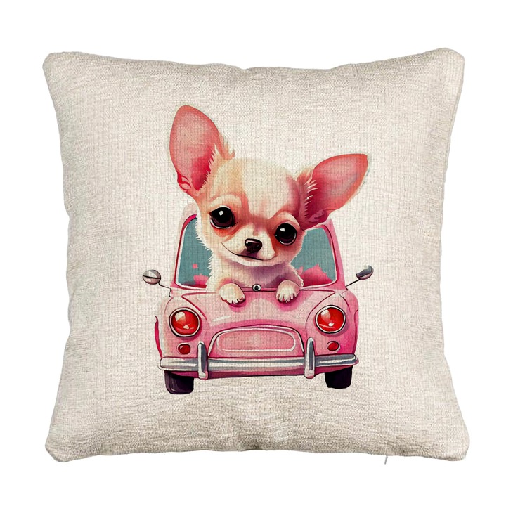 Perna Personalizata Canapea, Model Chihuahua Love, 40x40 cm, Cu fermoar