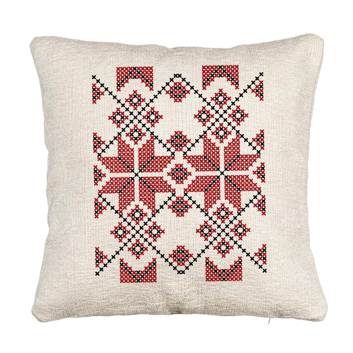 Perna Decorativa Canapea, Model cu Motive Romanesti, 40x40 cm, Cu fermoar