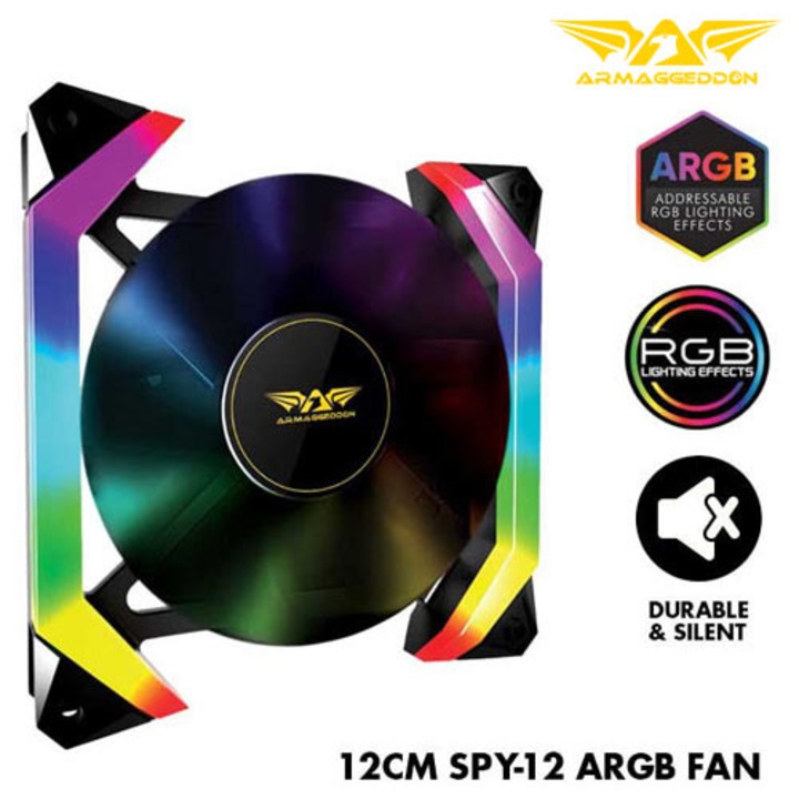 Ventilator racire PC, Armaggeddon, Tessaraxx, RGB, 120x25mm, Compatibil cu ASUS/Gigabyte/MSI, Negru