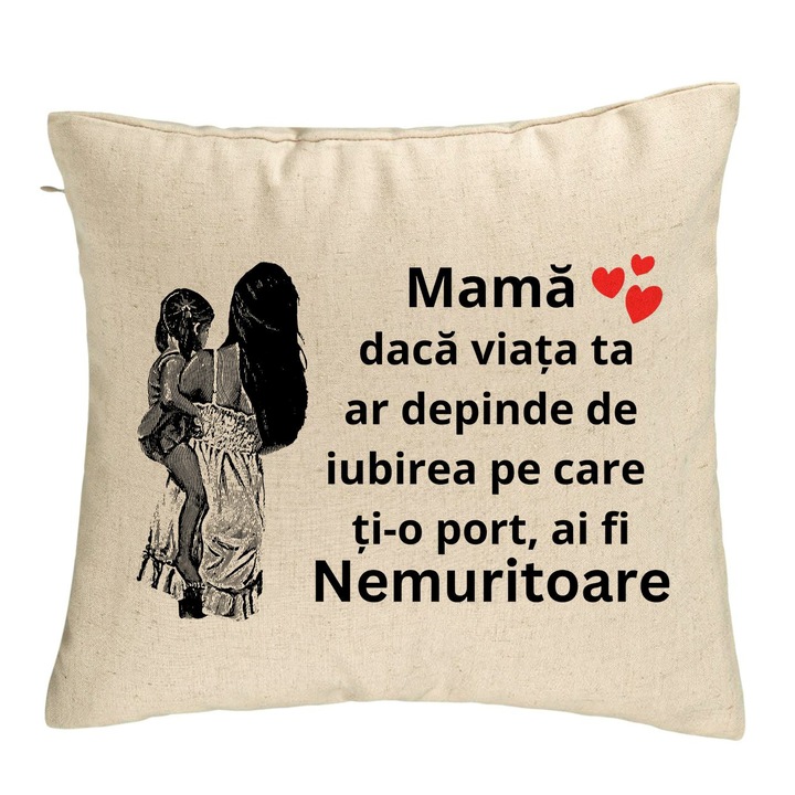 Perna Decorativa, Model pentru Mama 1, 40x40 cm, Bej, Husa Detasabila, Burduf