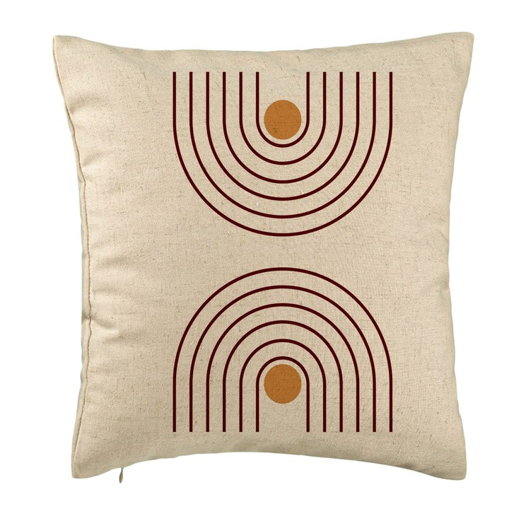 Perna Decorativa, Model Abstract Lines, 40x40 cm, Bej, Husa Detasabila, Burduf