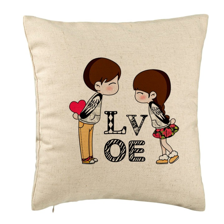 Perna Decorativa, Model Super Love, 40x40 cm, Bej, Husa Detasabila, Burduf