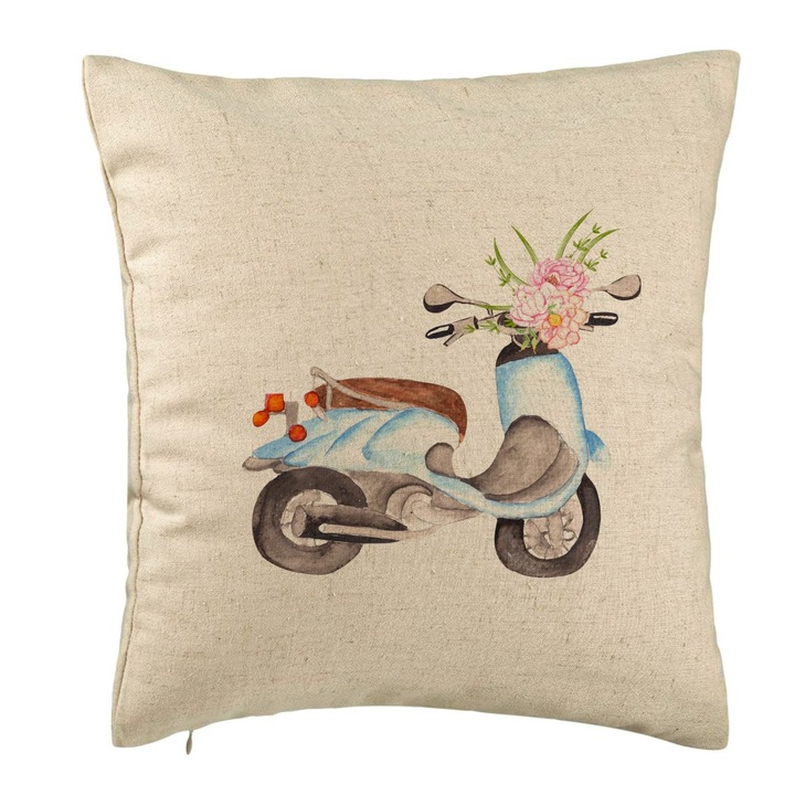 Perna Decorativa, Model Flower Bike, 40x40 cm, Bej, Husa Detasabila, Burduf