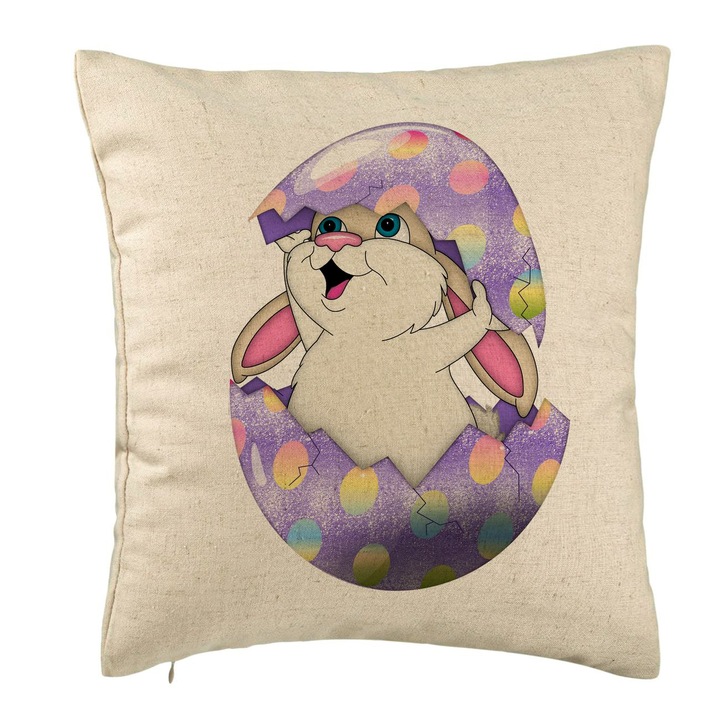 Perna Decorativa, Model Iepurasul Fericit, 40x40 cm, Bej, Husa Detasabila, Burduf