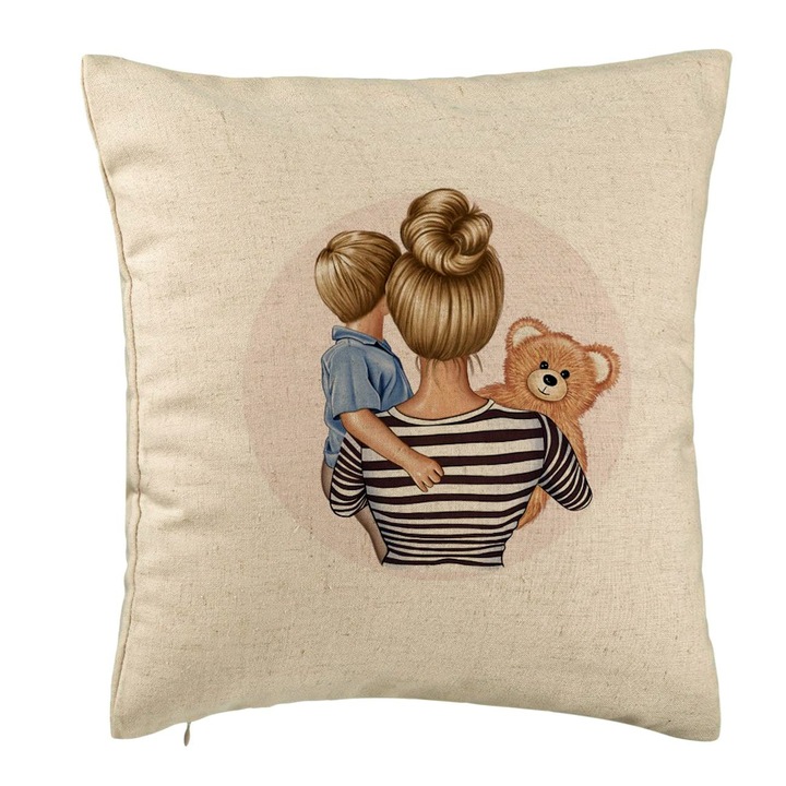 Perna Decorativa, Model Mommy's Boy, 40x40 cm, Bej, Husa Detasabila, Burduf