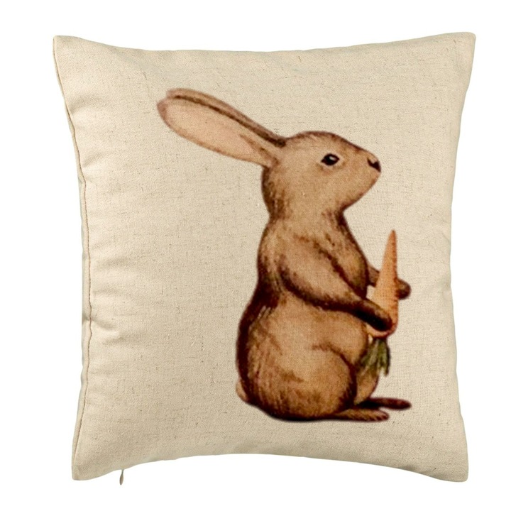 Perna Decorativa, Model Iepuras, 40x40 cm, Bej, Husa Detasabila, Burduf