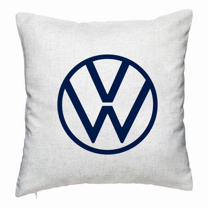 Dekoratív párna, Volkswagen modell, 40x40 cm, törtfehér, levehető huzat, fújtató