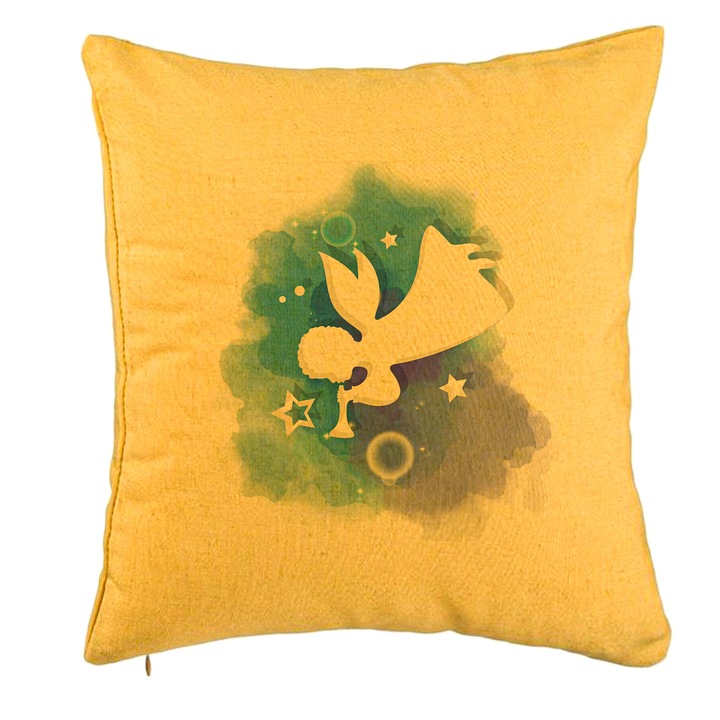 Perna Personalizata cu tematica de Craciun, Inger, 40x40 cm, Galben, Husa Detasabila, Burduf