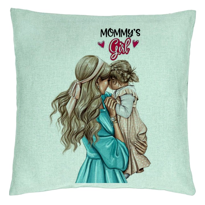Perna Decorativa, Model Mommy's Girl, 40x40 cm, Verde Menta, Husa Detasabila, Burduf