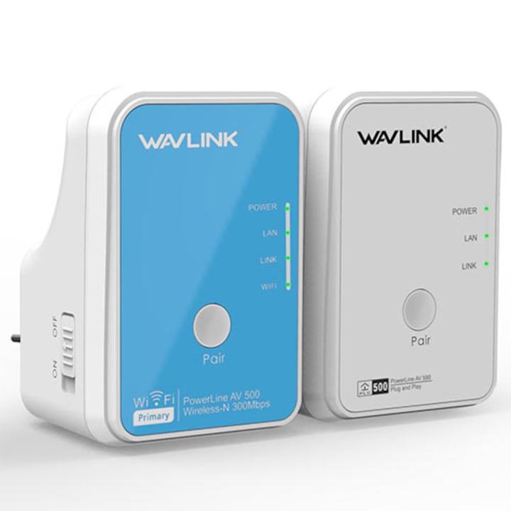 Kit adaptor Powerline si Wi-fi, Wavlink, N300, AV500, 802.11a/b/g/n, Alb