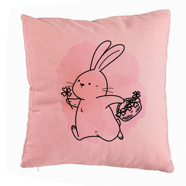 Perna Decorativa, Model Iepuras Roz, 40x40 cm, Roz, Husa Detasabila, Burduf