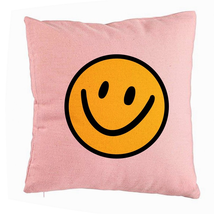 Dekoratív párna, Model Smiley Face 2, 40x40 cm, Rózsaszín, Levehető huzat, Bellows