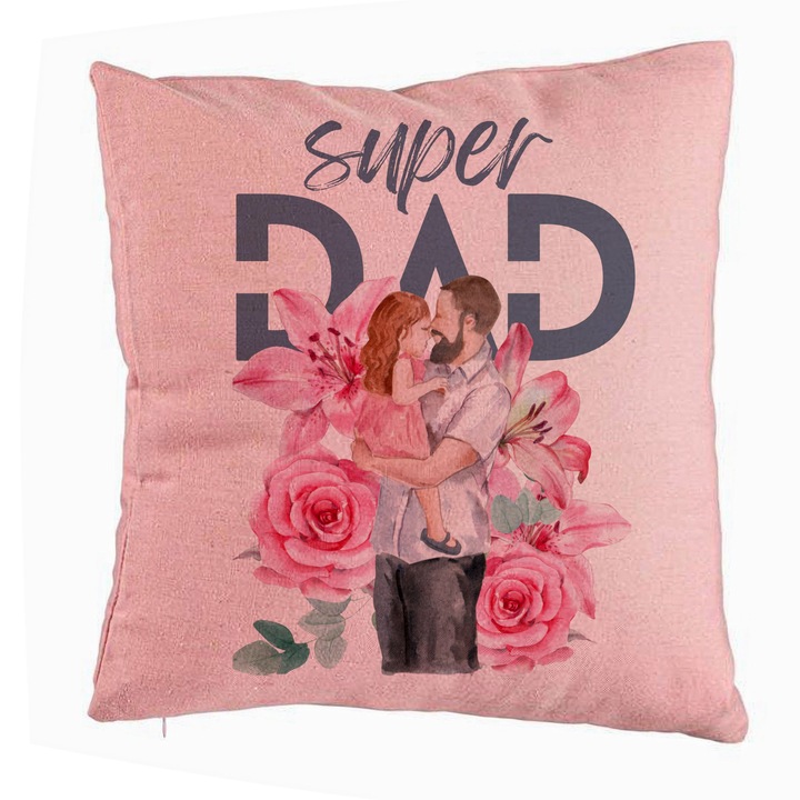 Perna Decorativa, Model Super DAD Fetite, 40x40 cm, Roz, Husa Detasabila, Burduf