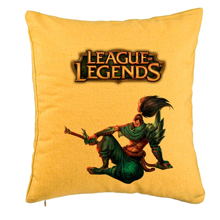 Dekoratív párna League of Legends-el, 40x40 cm, sárga, levehető huzat, fújtató