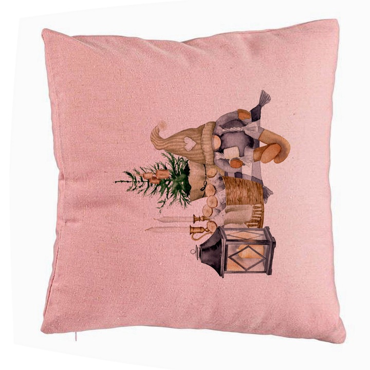 Karácsonyi témájú díszpárna, 19, 40x40 cm, rózsaszín, levehető huzat, fújtató