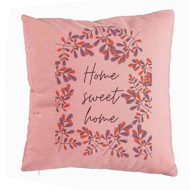 Декоративна възглавница, модел Home Sweet Home, 40x40 см, розова, подвижна калъфка, духало