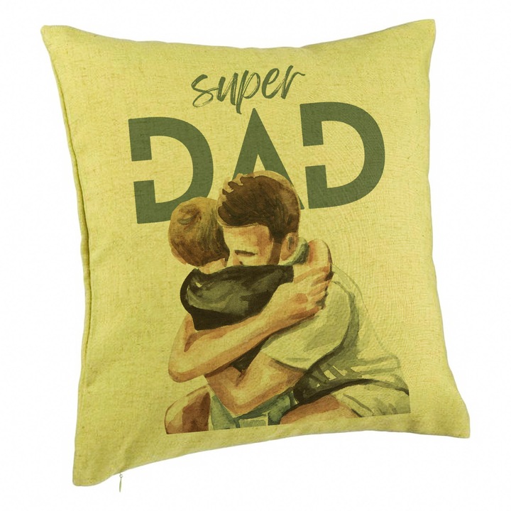 Perna Decorativa, Model Super Dad Baieti, 40x40 cm, Verde, Husa Detasabila, Burduf