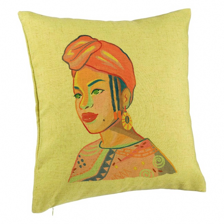 Perna Personalizata, Model African Style, 40x40 cm, Verde, Husa Detasabila, Burduf