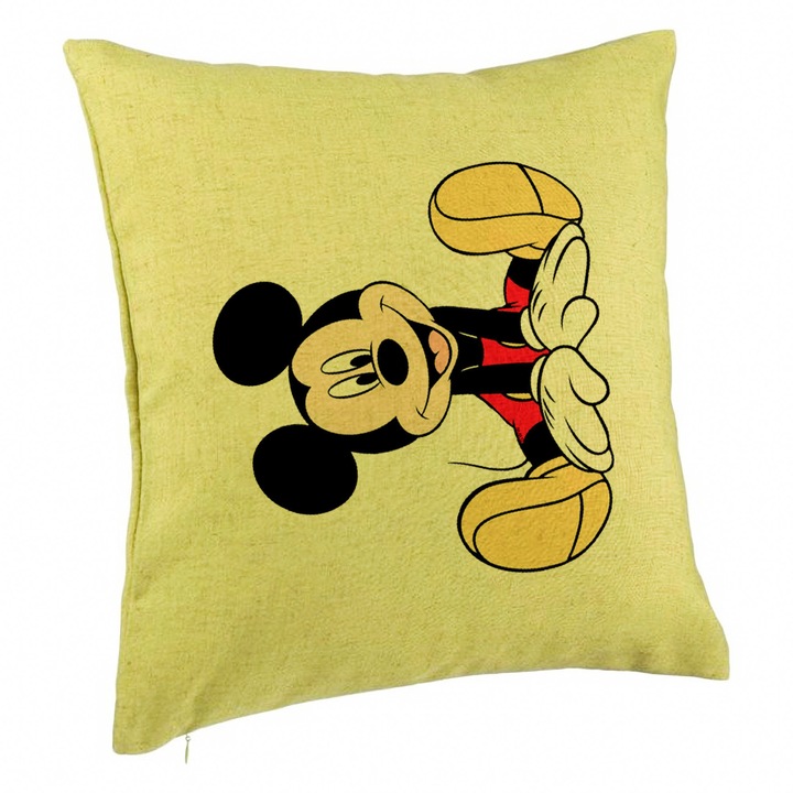 Perna Decorativa, Model copii Mickey Mouse, 40x40 cm, Verde, Husa Detasabila, Burduf