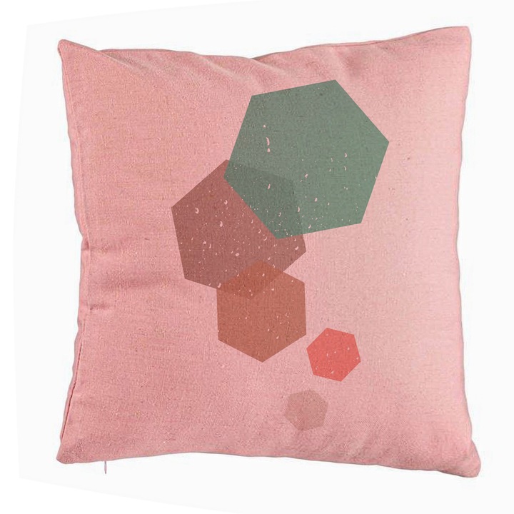 Dekoratív párna, Geometrikus formák Modell 2, Többszínű, 40x40 cm, Rózsaszín, Levehető huzat, Fújtató