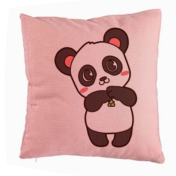 Декоративна възглавница, модел на мече панда, 40x40 см, розова, подвижна калъфка, духало