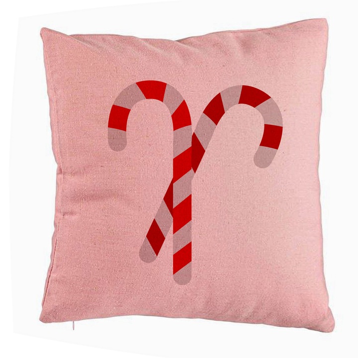 Dekoratív párna karácsonyi témájú, Nyalóka, 40x40 cm, Rózsaszín, Levehető huzat, Fújtató