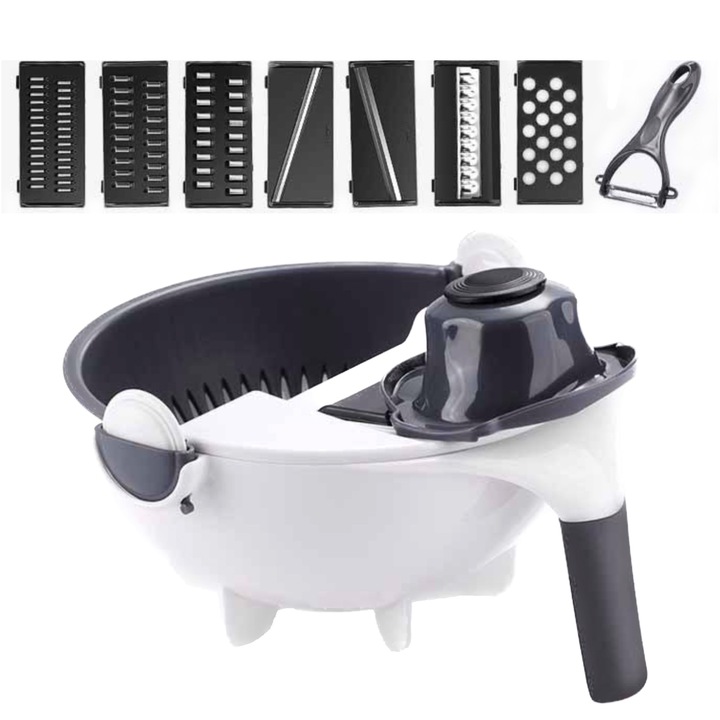 Razatoare 9in1 cu bol/strecuratoare, Iongziming, Plastic, Alb/Gri