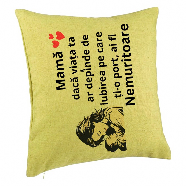Perna Personalizata, Model pentru Mama 11, 40x40 cm, Verde, Husa Detasabila, Burduf