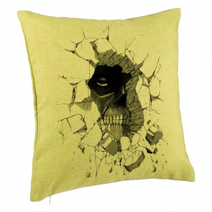 Perna Decorativa cu Attack on Titan, 40x40 cm, Verde, Husa Detasabila, Burduf