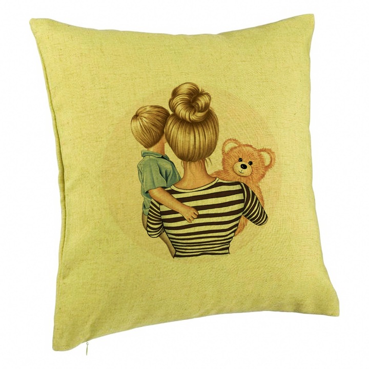 Perna Decorativa, Model Mommy's Boy, 40x40 cm, Verde, Husa Detasabila, Burduf