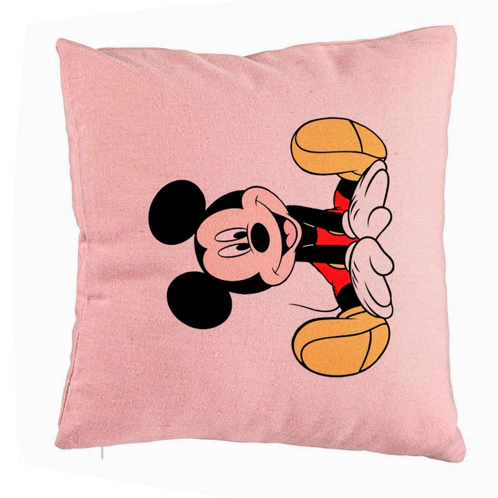 Perna Decorativa, Model copii Mickey Mouse, 40x40 cm, Roz, Husa Detasabila, Burduf