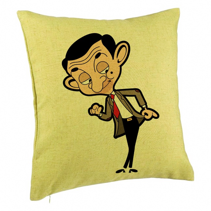 Dekoratív párna, Mr Bean modell, 40x40 cm, zöld, levehető huzat, fújtató