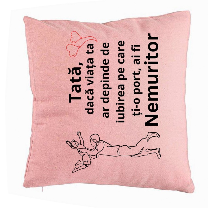 Perna Personalizata, Model pentru Tata 10, 40x40 cm, Roz, Husa Detasabila, Burduf