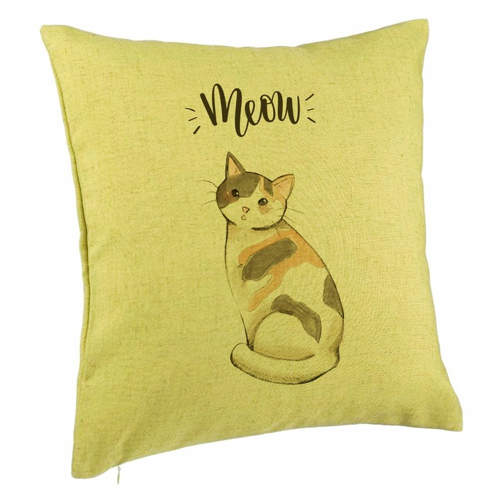 Perna Decorativa, Model Meow, 40x40 cm, Verde, Husa Detasabila, Burduf