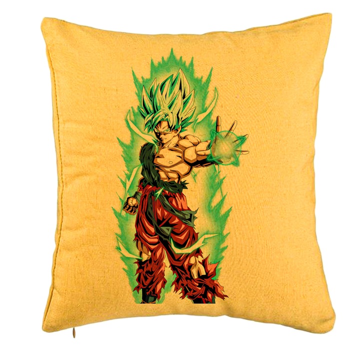 Dekoratív párna Goku Vegeta Super Saiya Saiyan Dragon Ball-al, 40x40 cm, sárga, levehető huzat, fújtató