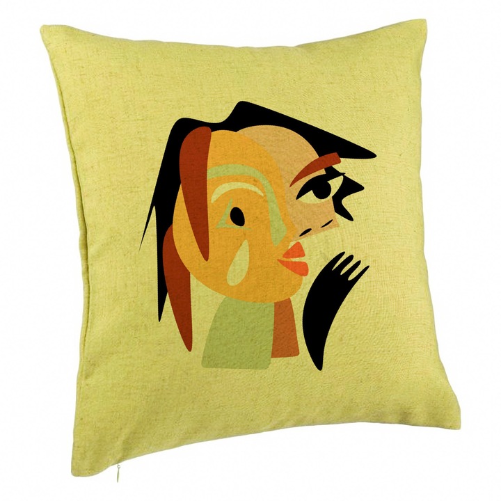 Dekoratív párna, Picasso stílus 2, 40x40 cm, zöld, levehető huzat, fújtató