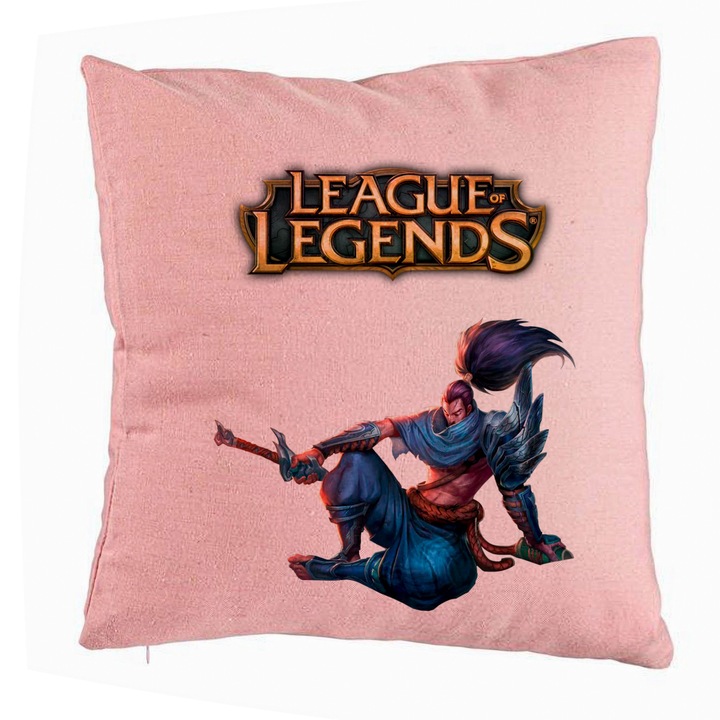 Dekoratív párna League of Legends-el, 40x40 cm, rózsaszín, levehető huzat, fújtató