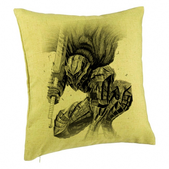 Perna Decorativa cu Berserk, 40x40 cm, Verde, Husa Detasabila, Burduf