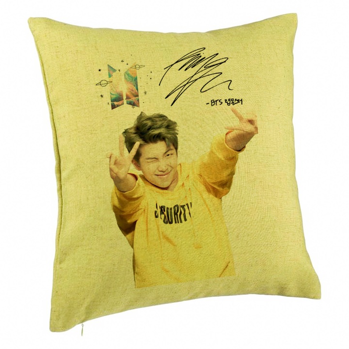 Perna Decorativa BTS Kim 2, 40x40 cm, Verde, Husa Detasabila, Burduf